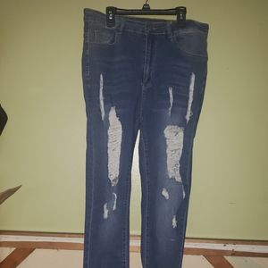 WOMENS SHEIN RIP JEANS BLUE SIZE 1XL